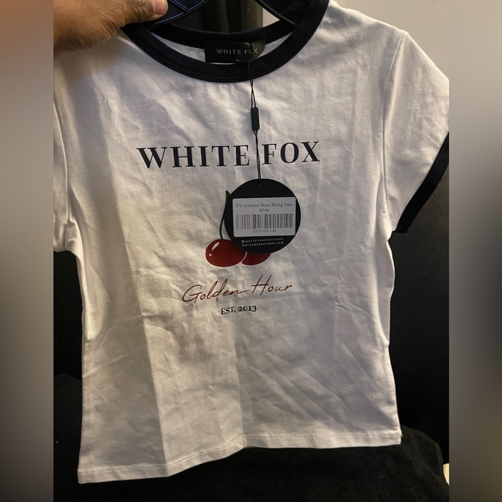 White Fox Boutique it’s Golden Hour Baby T White Size Medium NWT